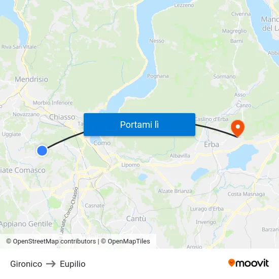 Gironico to Eupilio map