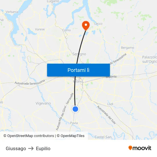 Giussago to Eupilio map