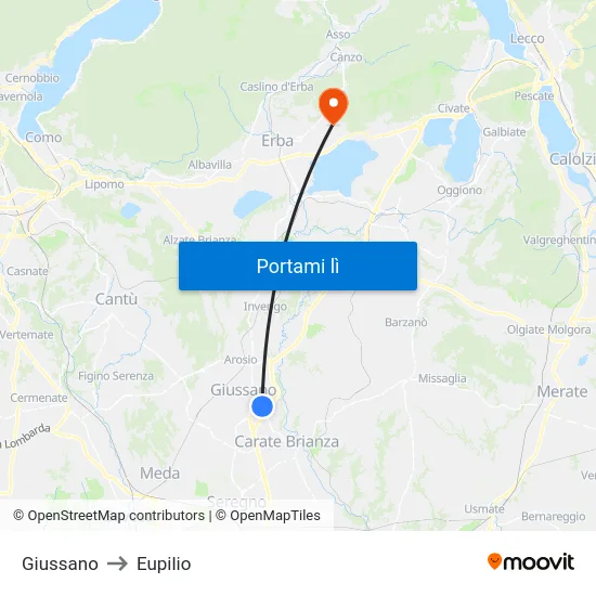 Giussano to Eupilio map