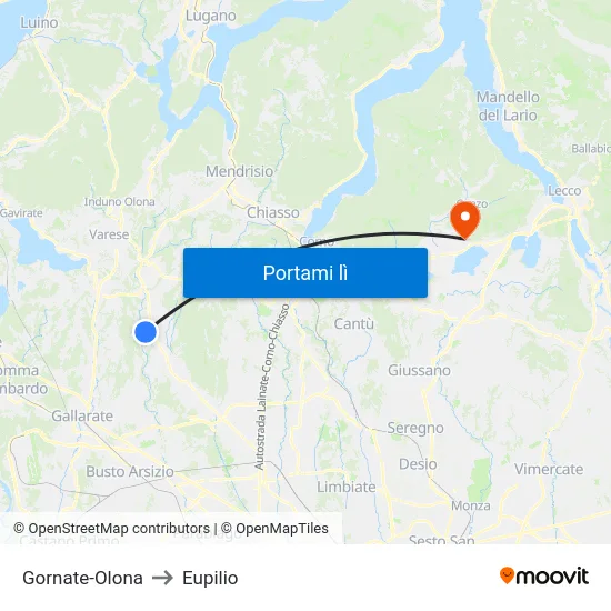 Gornate-Olona to Eupilio map