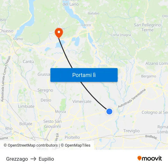 Grezzago to Eupilio map