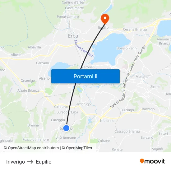 Inverigo to Eupilio map