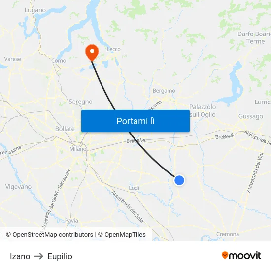 Izano to Eupilio map