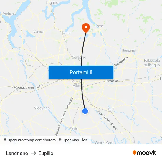 Landriano to Eupilio map