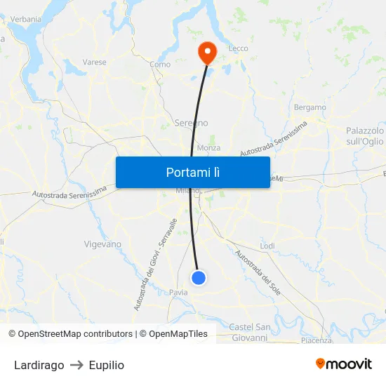 Lardirago to Eupilio map