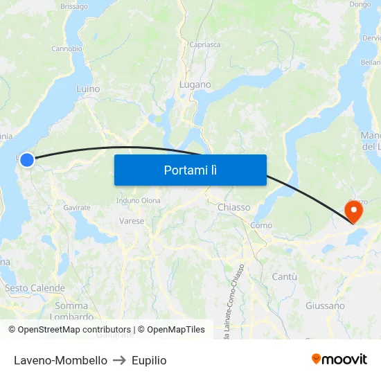 Laveno-Mombello to Eupilio map