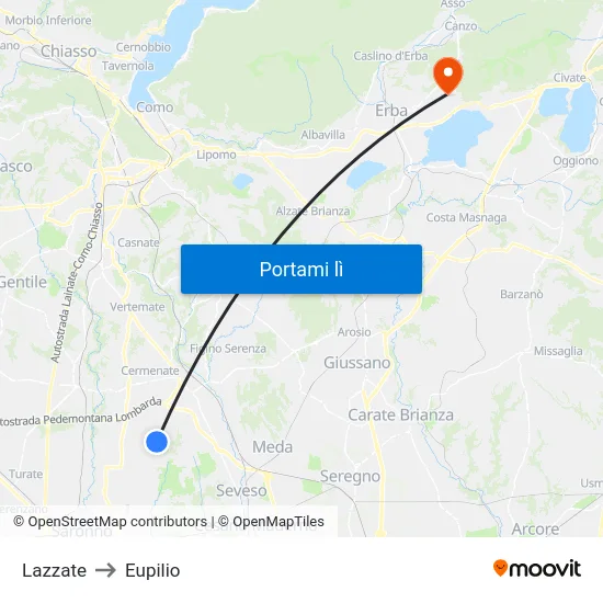 Lazzate to Eupilio map