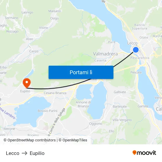 Lecco to Eupilio map