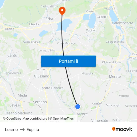 Lesmo to Eupilio map