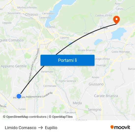 Limido Comasco to Eupilio map