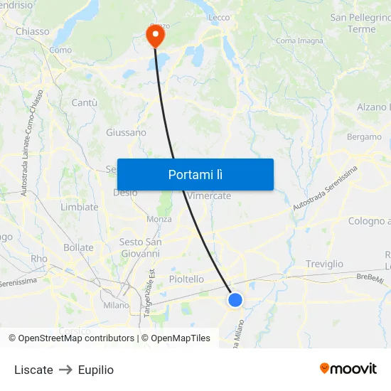 Liscate to Eupilio map