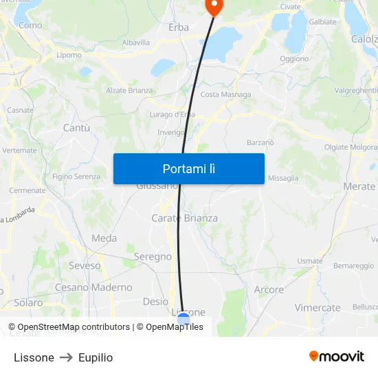Lissone to Eupilio map