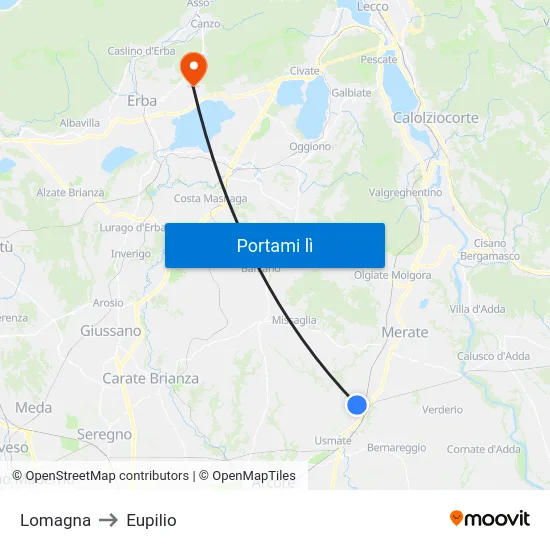 Lomagna to Eupilio map