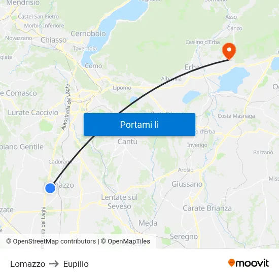 Lomazzo to Eupilio map