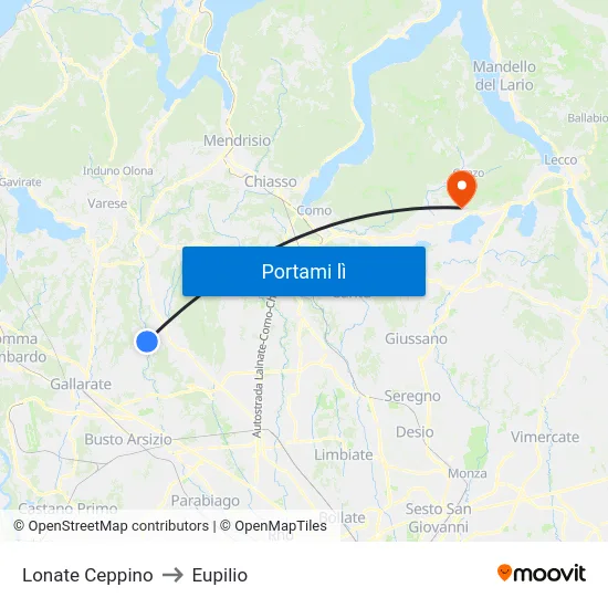 Lonate Ceppino to Eupilio map