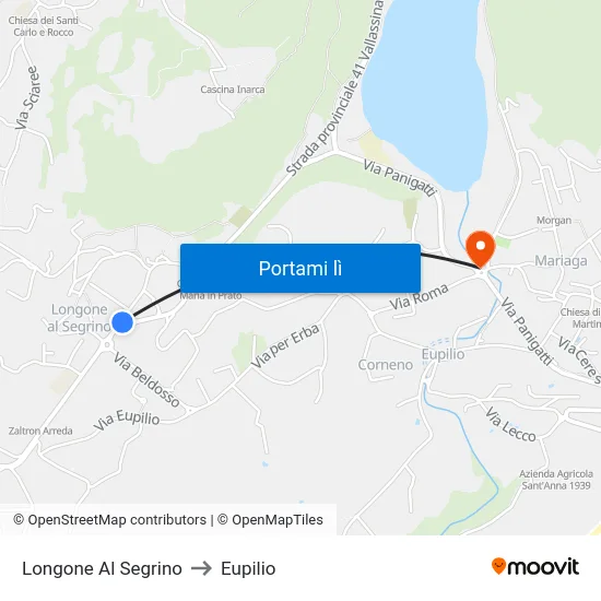 Longone Al Segrino to Eupilio map