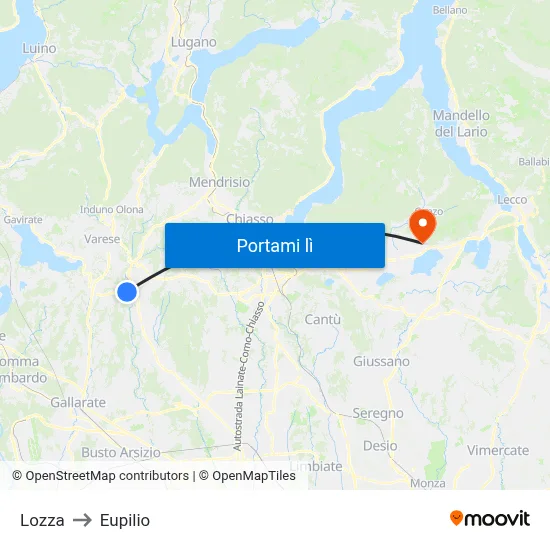 Lozza to Eupilio map