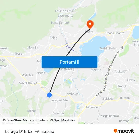 Lurago D' Erba to Eupilio map