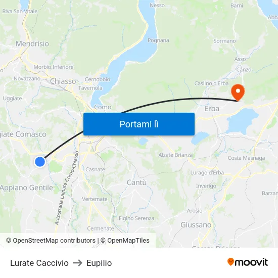 Lurate Caccivio to Eupilio map