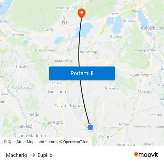 Macherio to Eupilio map