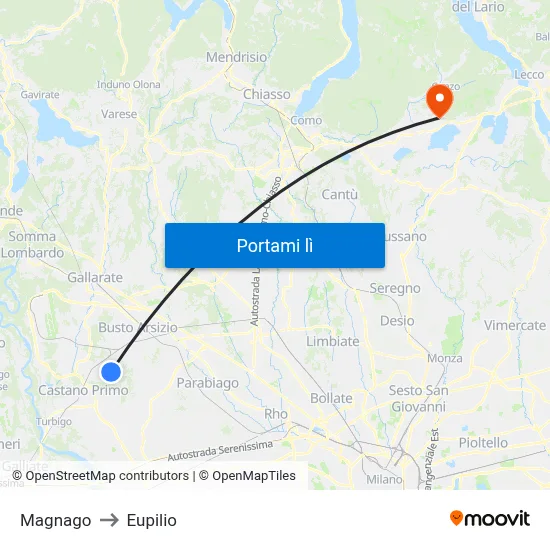 Magnago to Eupilio map