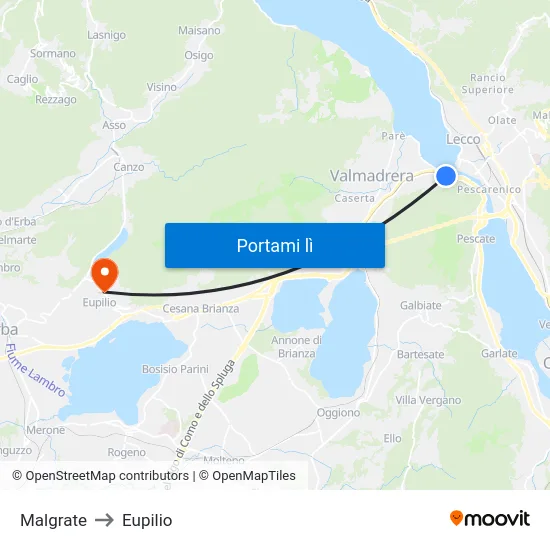 Malgrate to Eupilio map