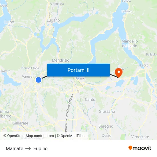 Malnate to Eupilio map