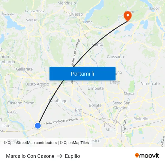 Marcallo Con Casone to Eupilio map