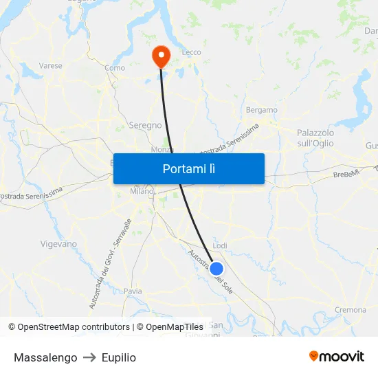 Massalengo to Eupilio map