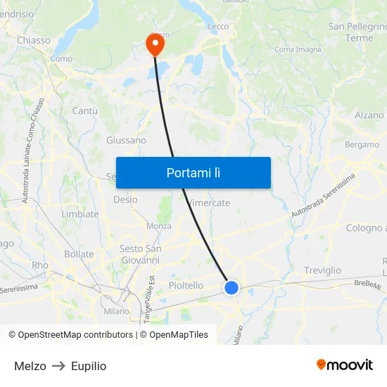Melzo to Eupilio map