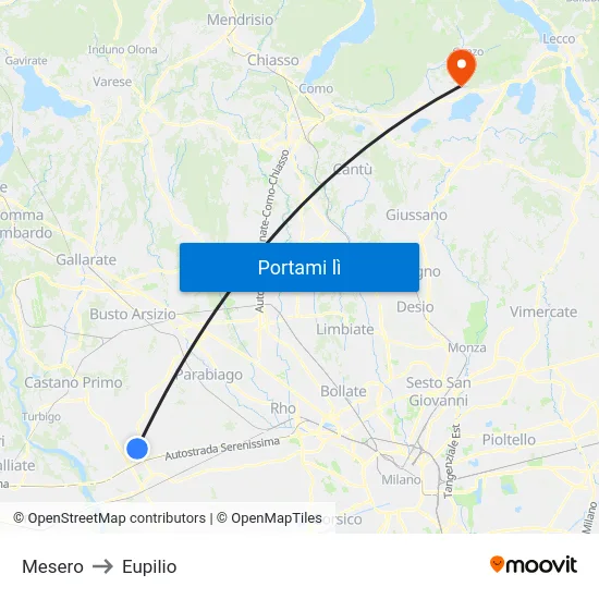 Mesero to Eupilio map