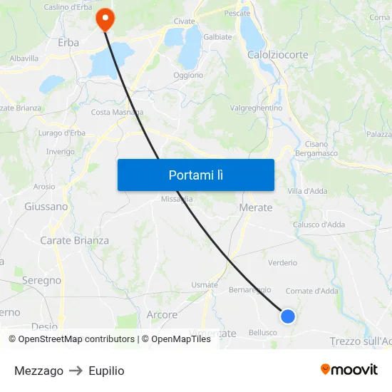 Mezzago to Eupilio map