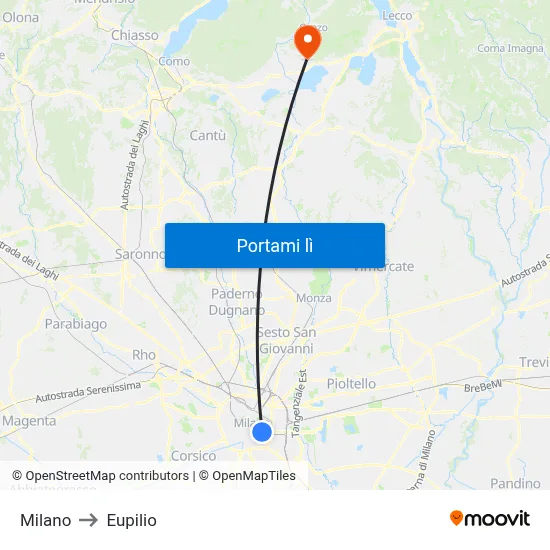 Milano to Eupilio map