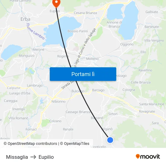 Missaglia to Eupilio map