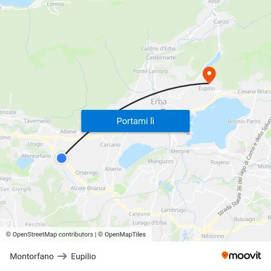 Montorfano to Eupilio map