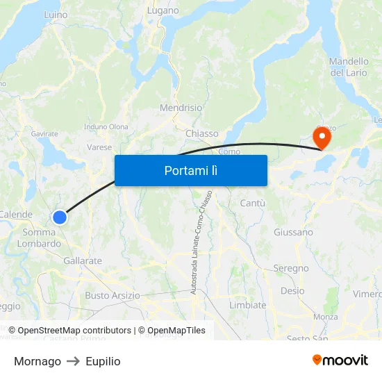 Mornago to Eupilio map