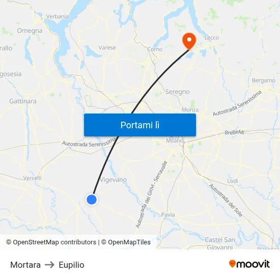 Mortara to Eupilio map