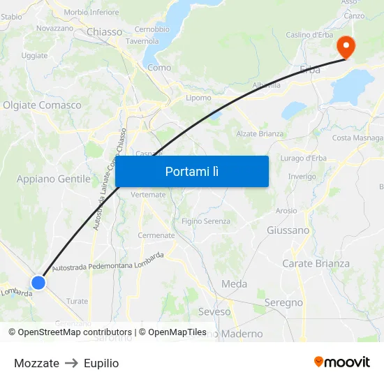 Mozzate to Eupilio map