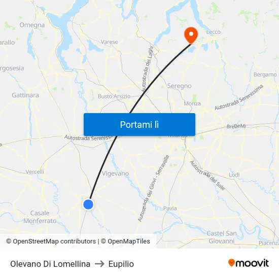Olevano Di Lomellina to Eupilio map