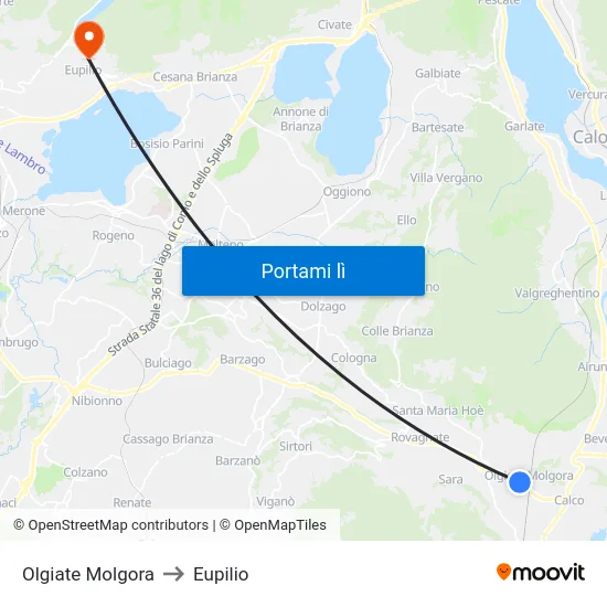 Olgiate Molgora to Eupilio map