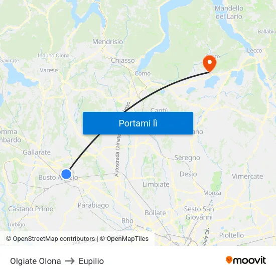 Olgiate Olona to Eupilio map