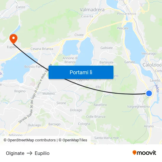 Olginate to Eupilio map