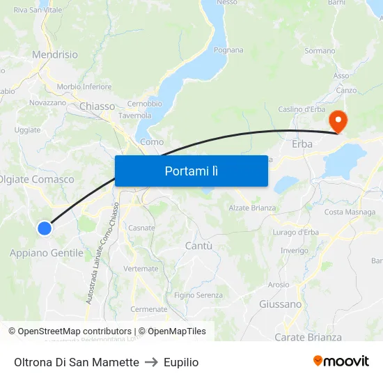 Oltrona Di San Mamette to Eupilio map