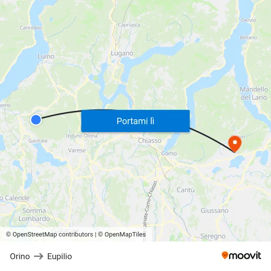 Orino to Eupilio map