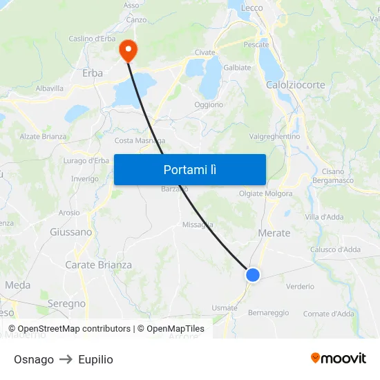 Osnago to Eupilio map