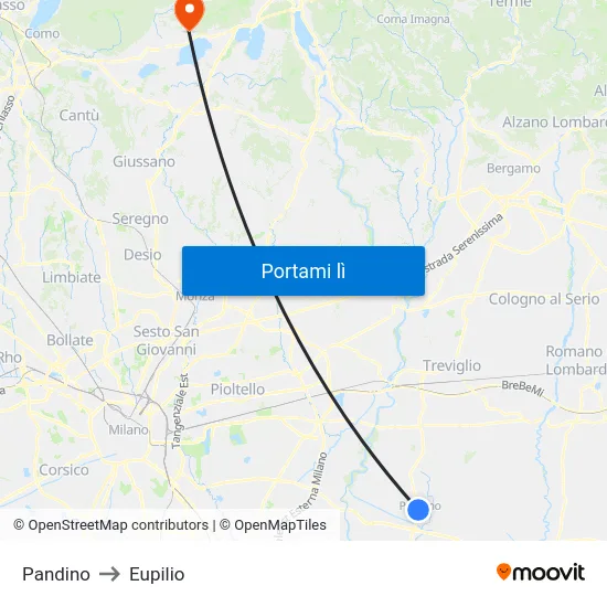 Pandino to Eupilio map