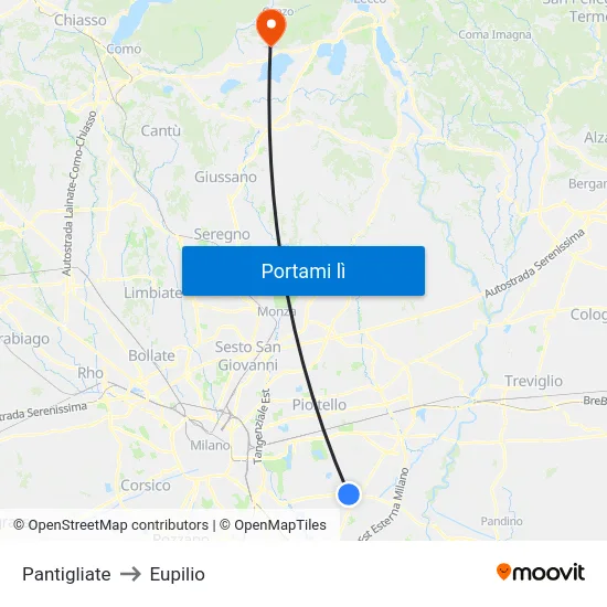 Pantigliate to Eupilio map