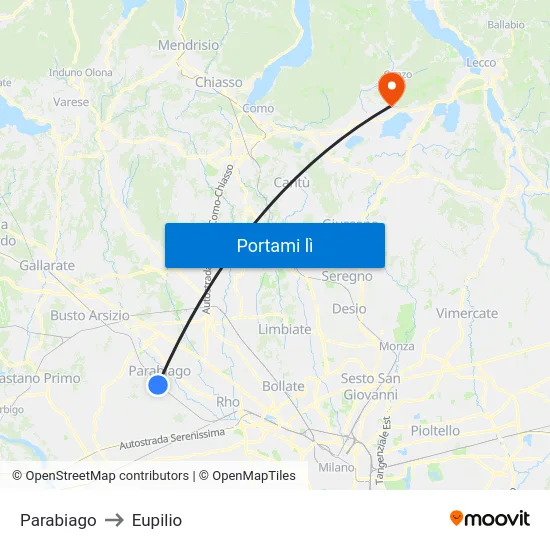 Parabiago to Eupilio map