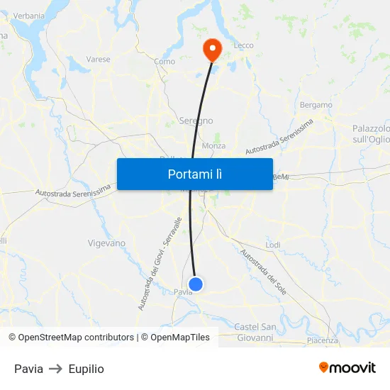 Pavia to Eupilio map