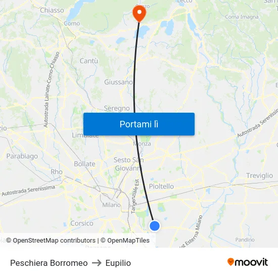Peschiera Borromeo to Eupilio map
